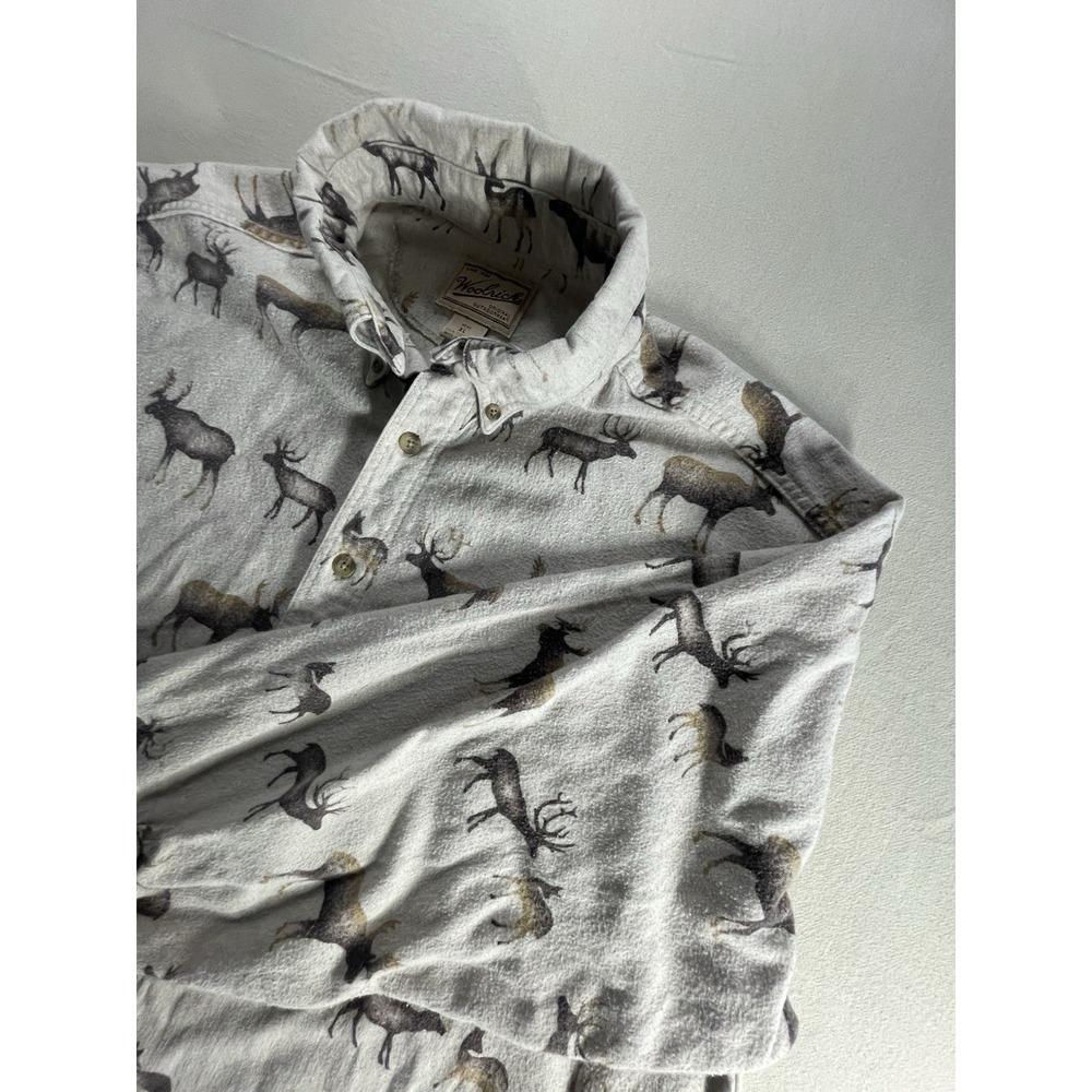 Woolrich Shirt Mens XL Olive Chamois Flannel Moose Elk Print Outdoor Heavyweight